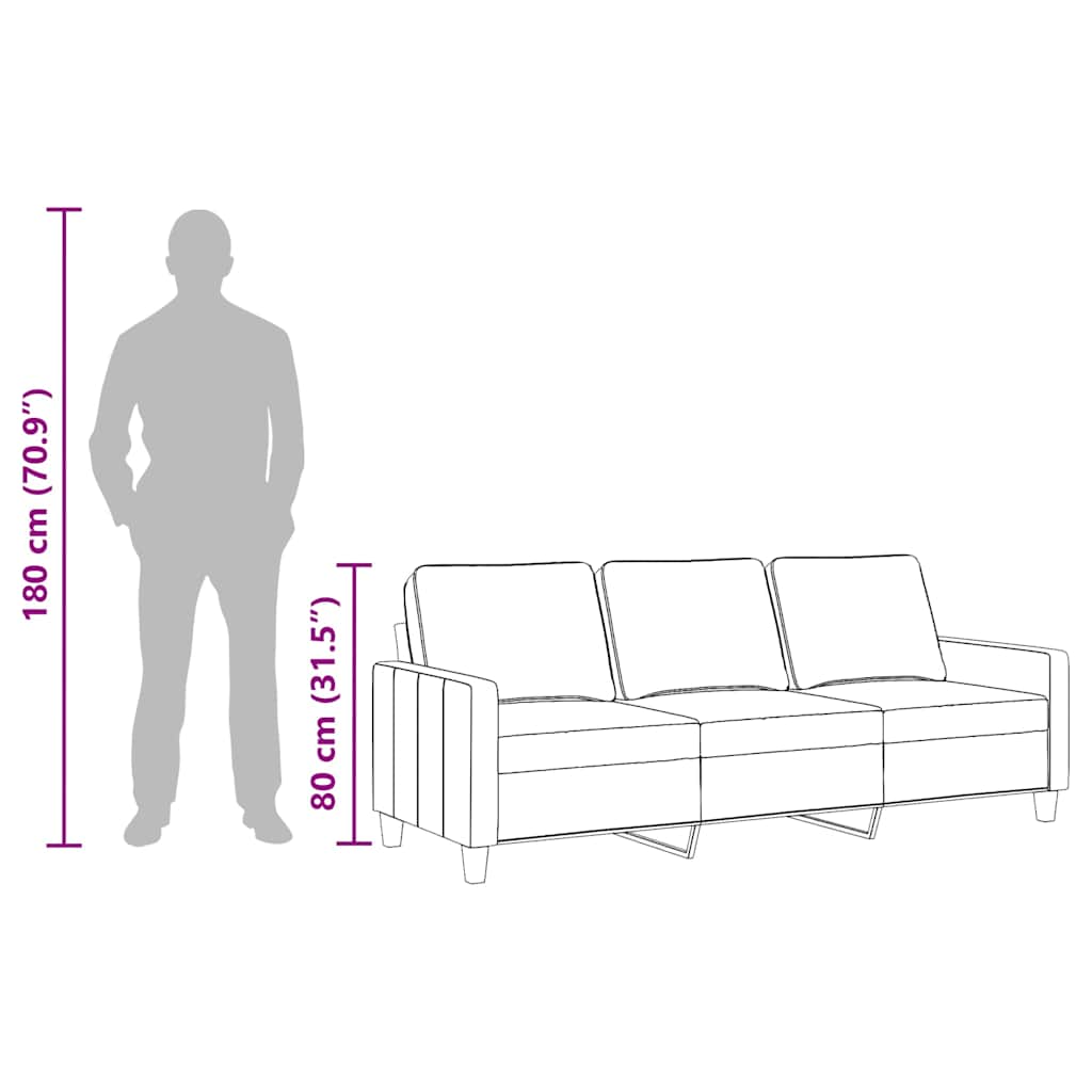 Sofá de 3 plazas de tela negro 180 cm