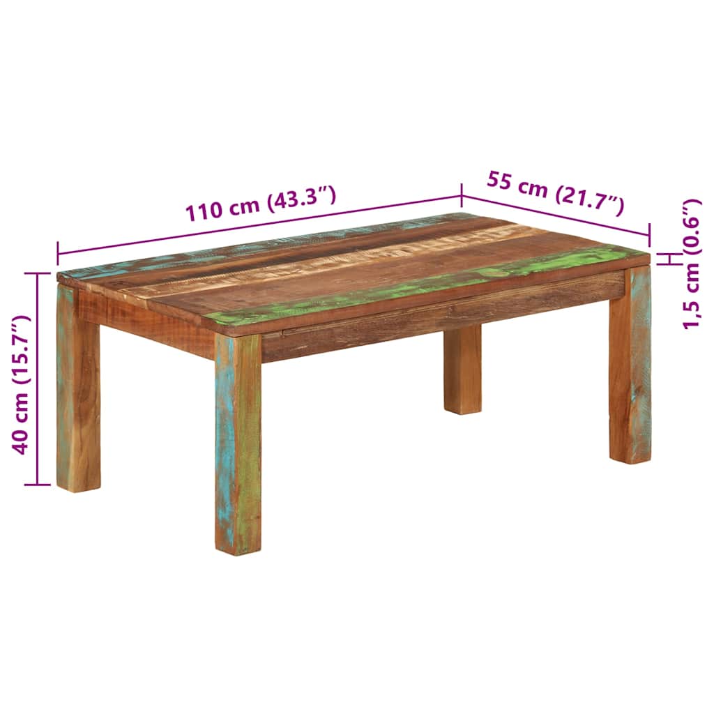 Mesa de centro Madera maciza recuperada 110x55x40 cm