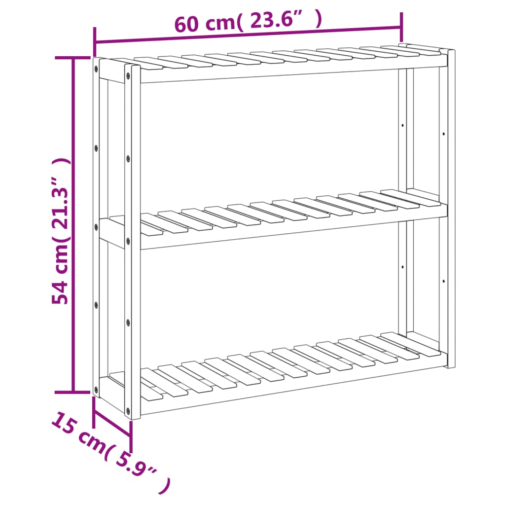 Estantería de pared para baño de 3 niveles bambú 60x15x54 cm