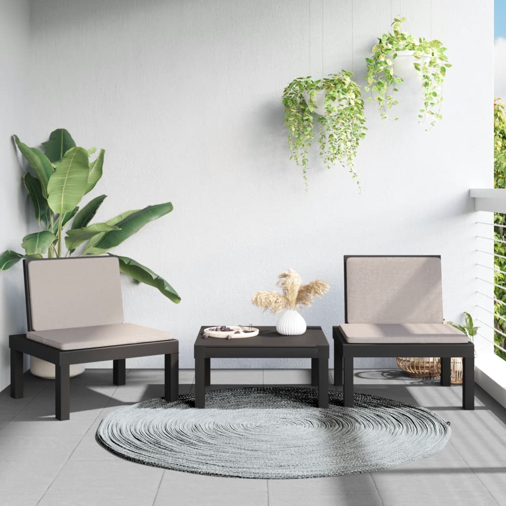 Juego de muebles de jardín 3 piezas con cojines PP blanco