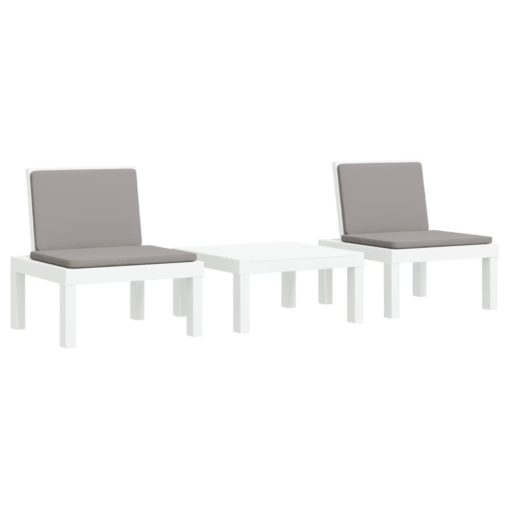 Juego de muebles de jardín 3 piezas con cojines PP blanco