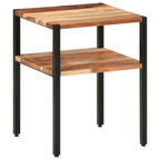 Mesa auxiliar de madera maciza acacia y hierro 35x35x45 cm
