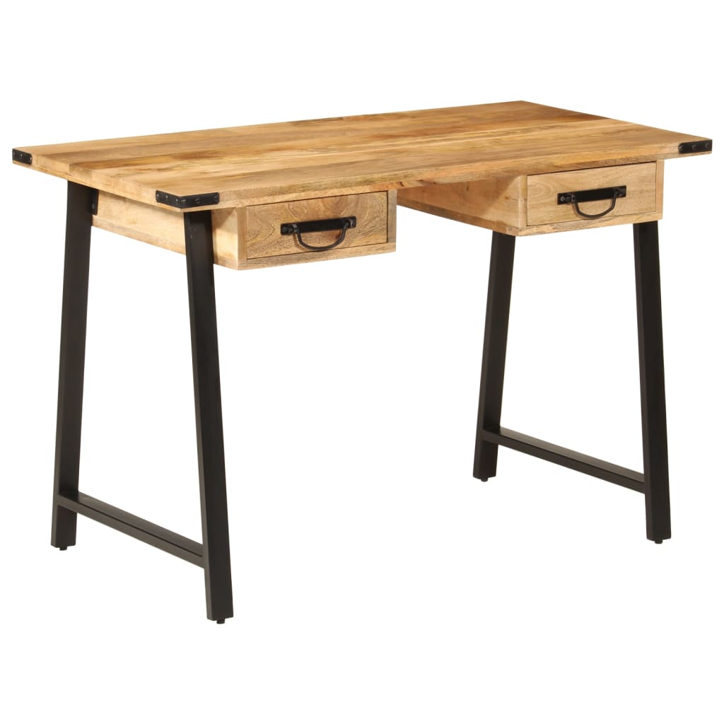 Escritorio con cajones madera mango maciza y hierro 105x55x70cm