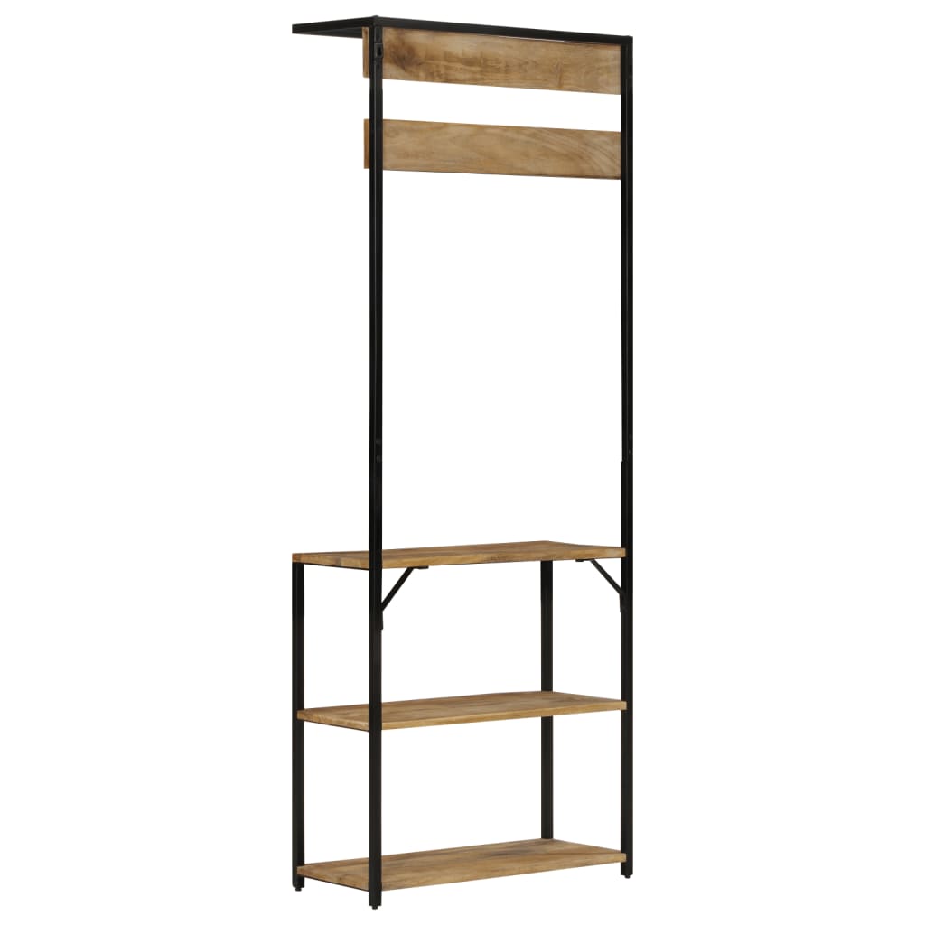 Perchero con zapatero madera maciza mango rugosa 68x30x182 cm