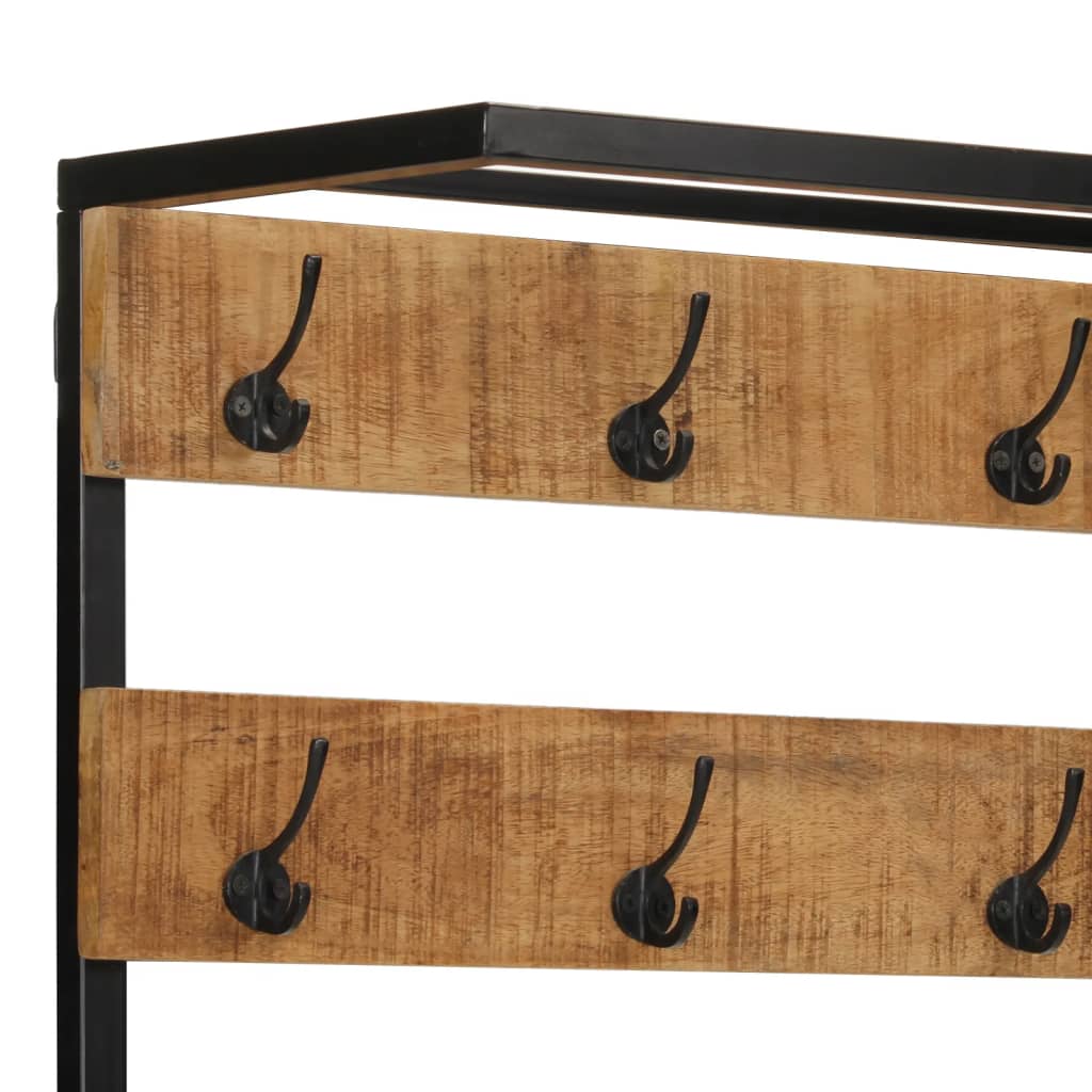 Perchero con zapatero madera maciza mango rugosa 68x30x182 cm