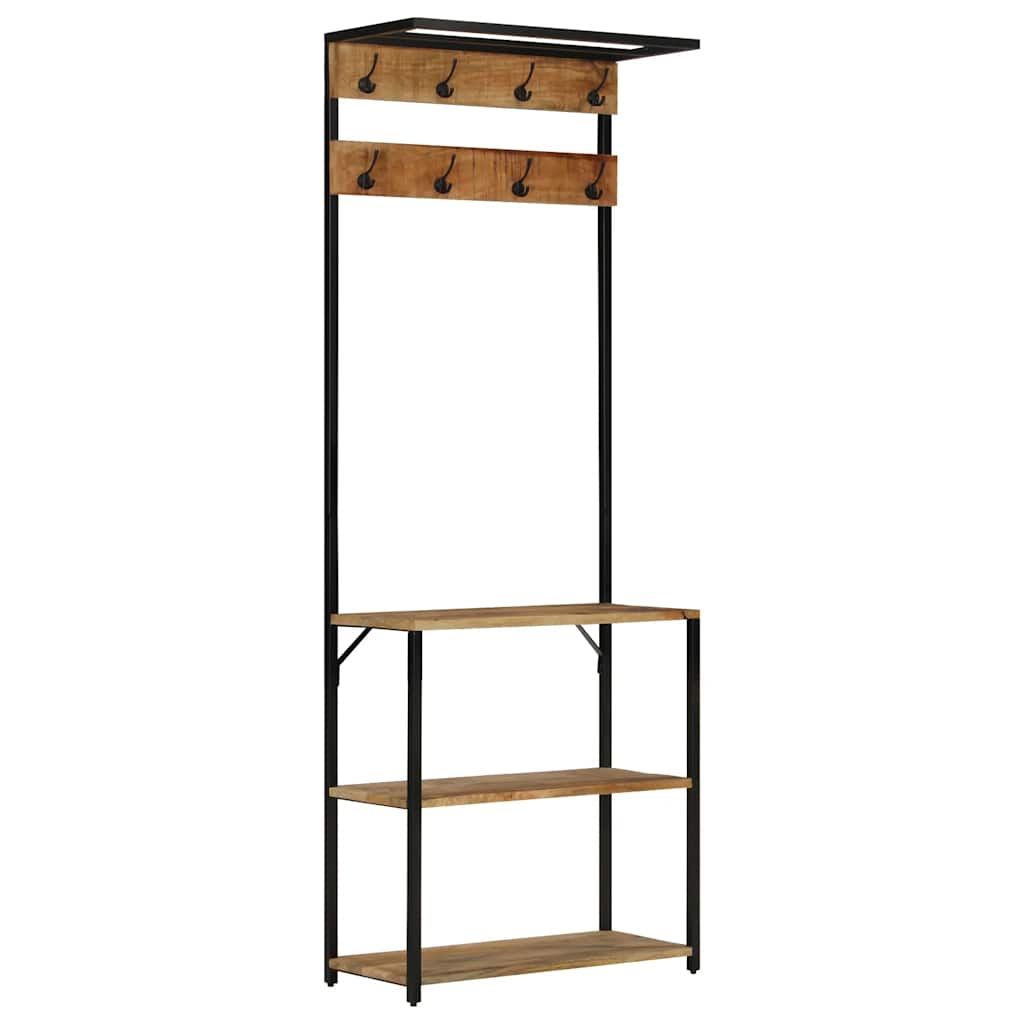 Perchero con zapatero madera maciza mango rugosa 68x30x182 cm