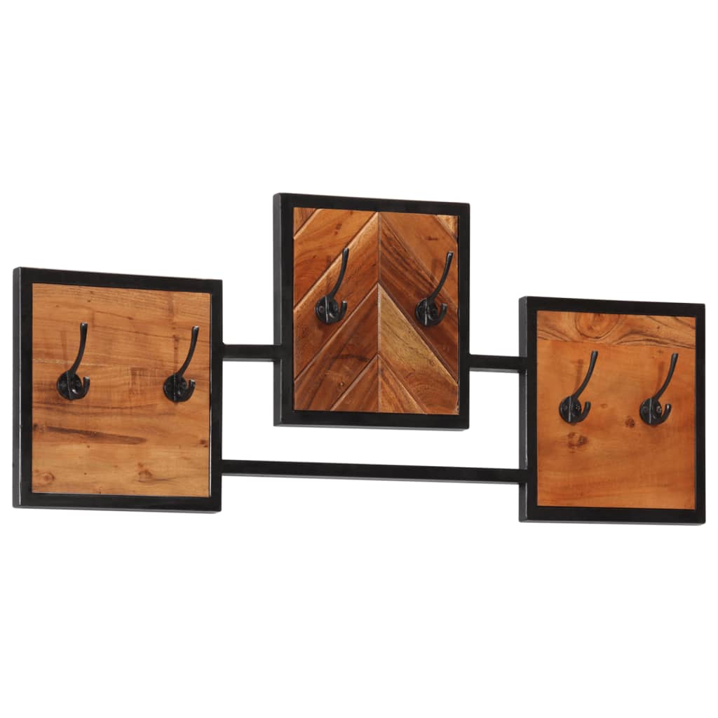 Perchero de pared madera maciza de acacia y hierro 90x1x35 cm