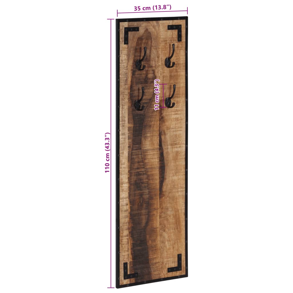 Perchero madera maciza de mango rugosa 35x8x110 cm