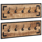 Percheros 2 uds madera maciza de mango rugosa 80x8x25 cm