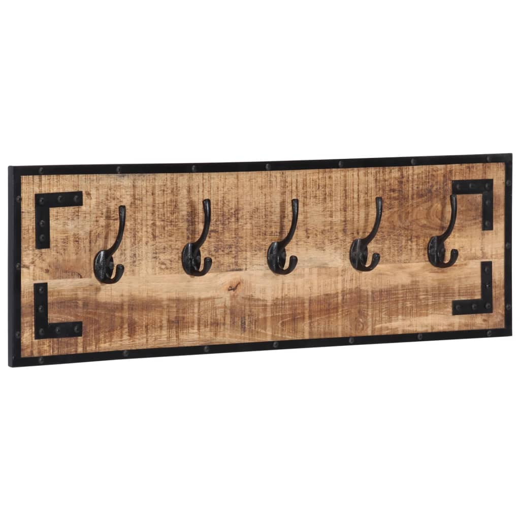 Percheros 2 uds madera maciza de mango rugosa 80x8x25 cm