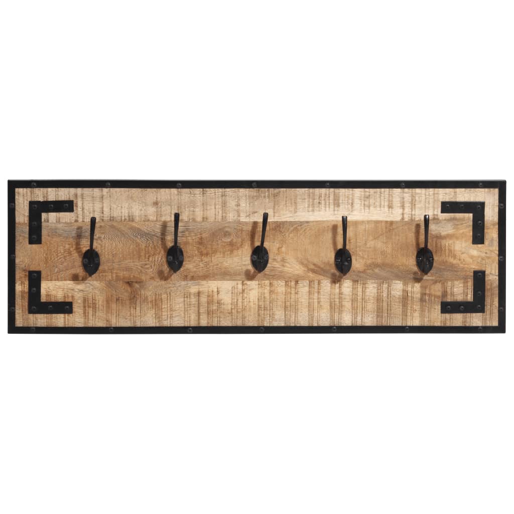 Percheros 2 uds madera maciza de mango rugosa 80x8x25 cm