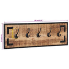 Percheros 2 uds madera maciza de mango rugosa 80x8x25 cm