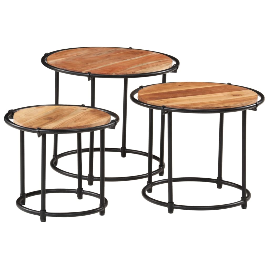 Mesas apilables 3 piezas madera maciza de acacia