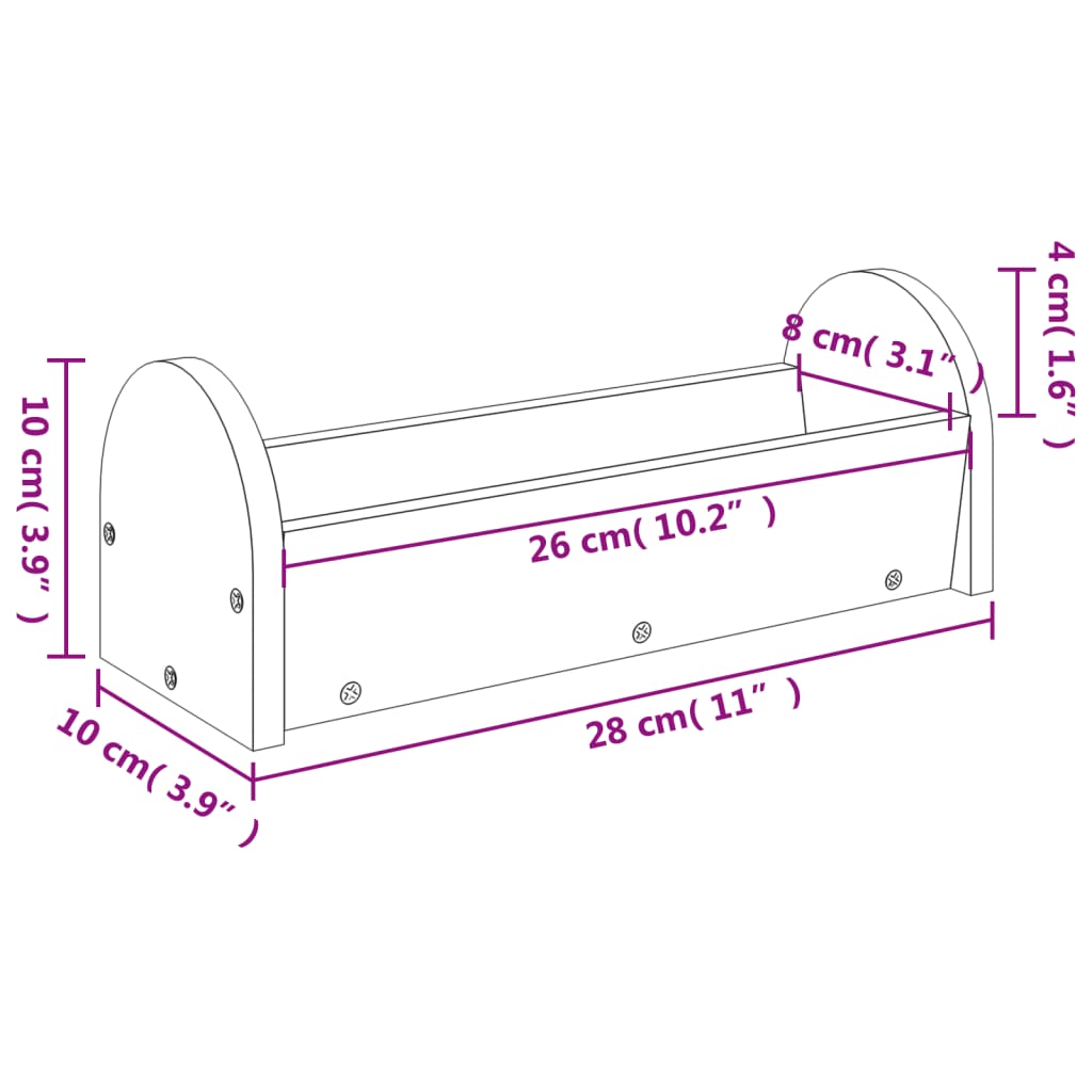 Comedero de heno para conejos madera maciza abeto 28x10x10 cm