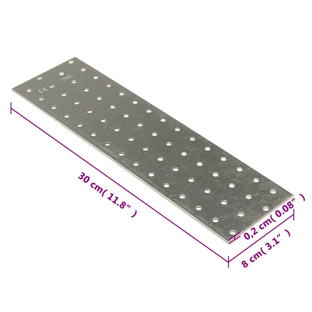 Placas perforadas 20 uds acero galvanizado 2 mm 300x80 mm