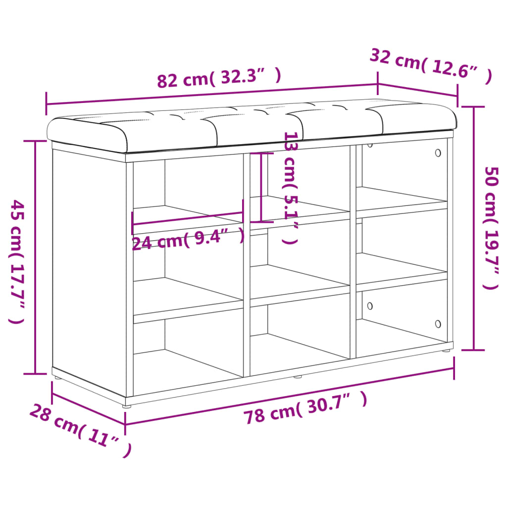 Zapatero roble Sonoma 82x32x50 cm madera de ingeniería