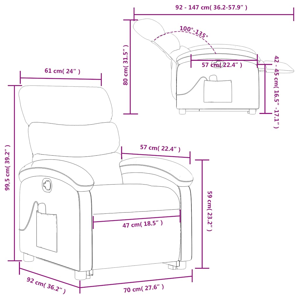 Silla de masaje reclinable de pie de tela color crema