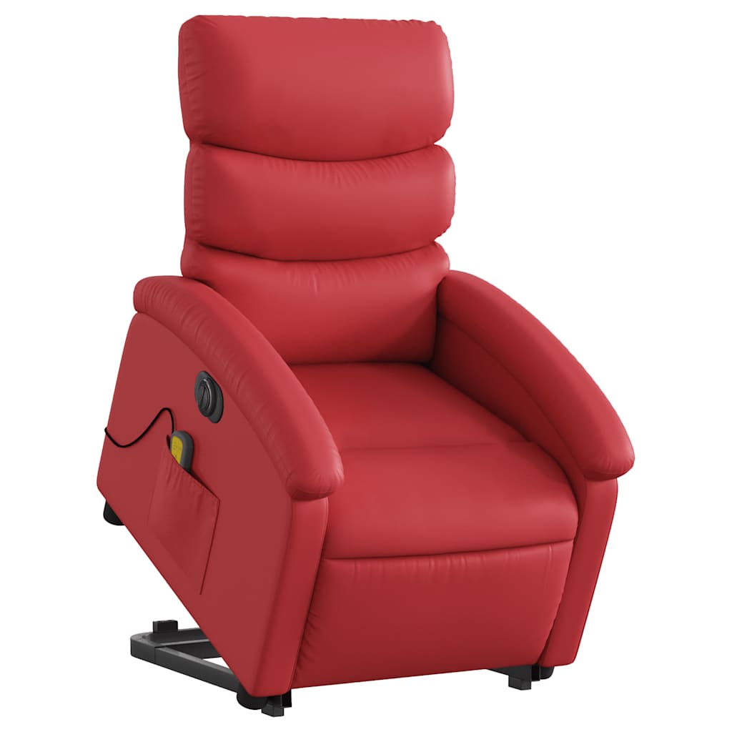 Sillón de majaje elevable eléctrico cuero artificial rojo