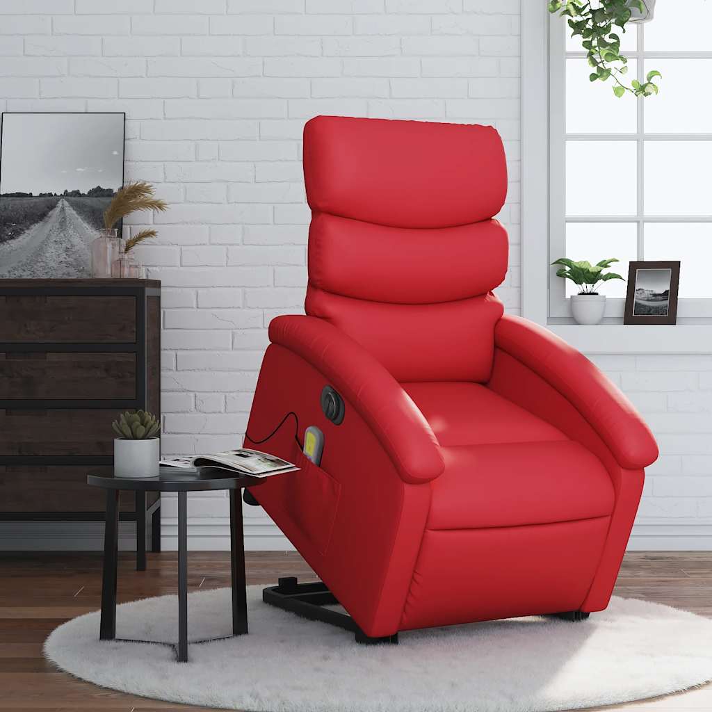 Sillón de majaje elevable eléctrico cuero artificial rojo