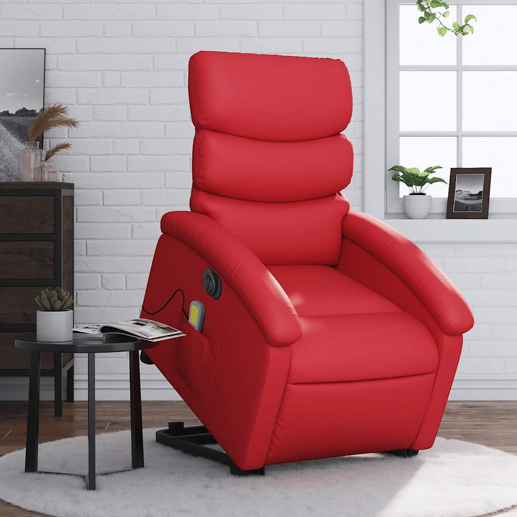 Sillón de majaje elevable eléctrico cuero artificial rojo