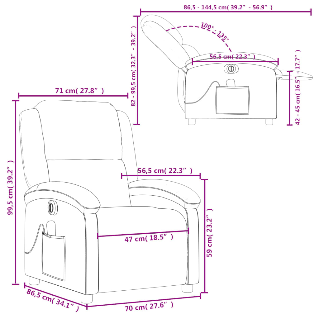 Sillón de masaje eléctrico cuero auténtico marrón oscuro