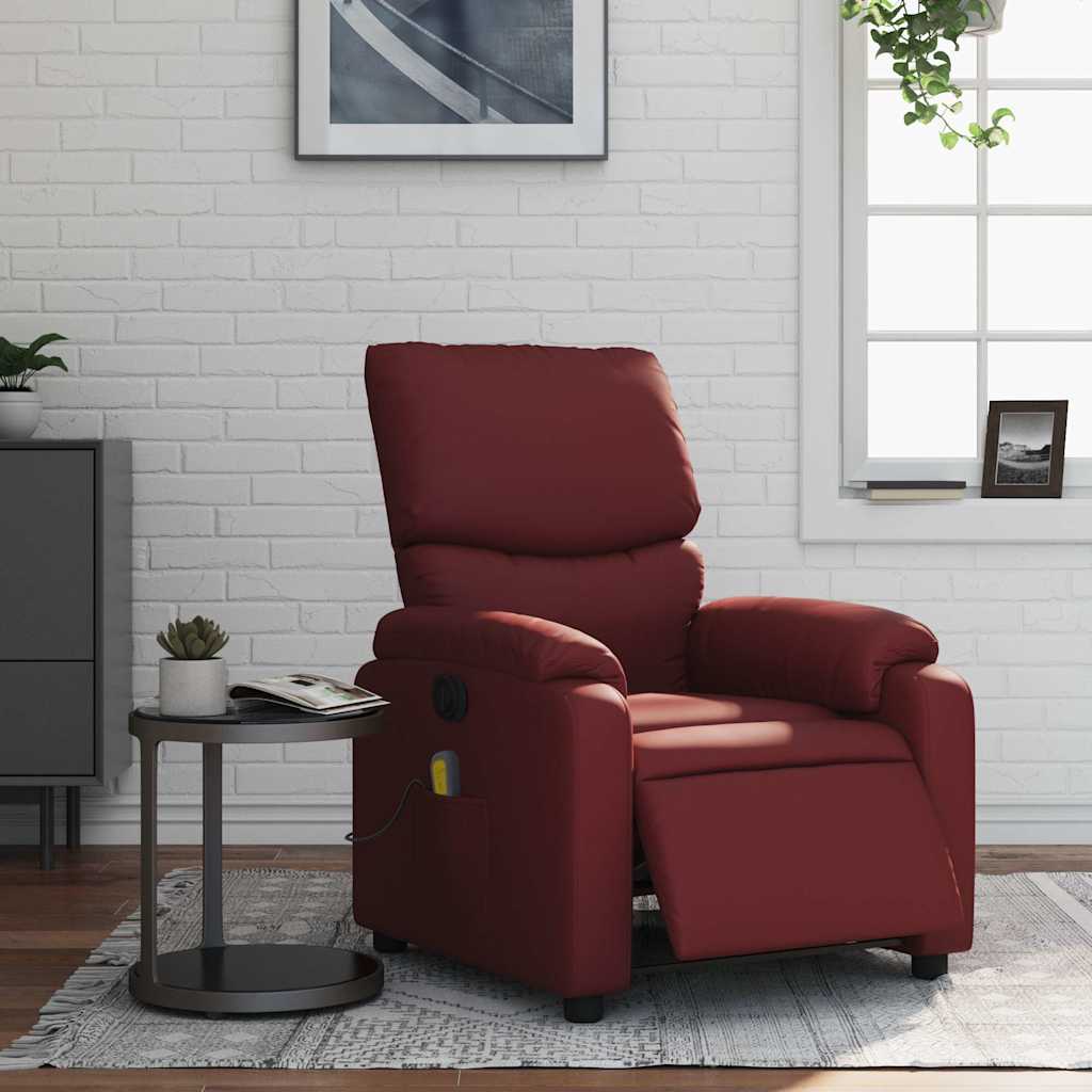 Sillón masaje reclinable eléctrico cuero sintético rojo tinto