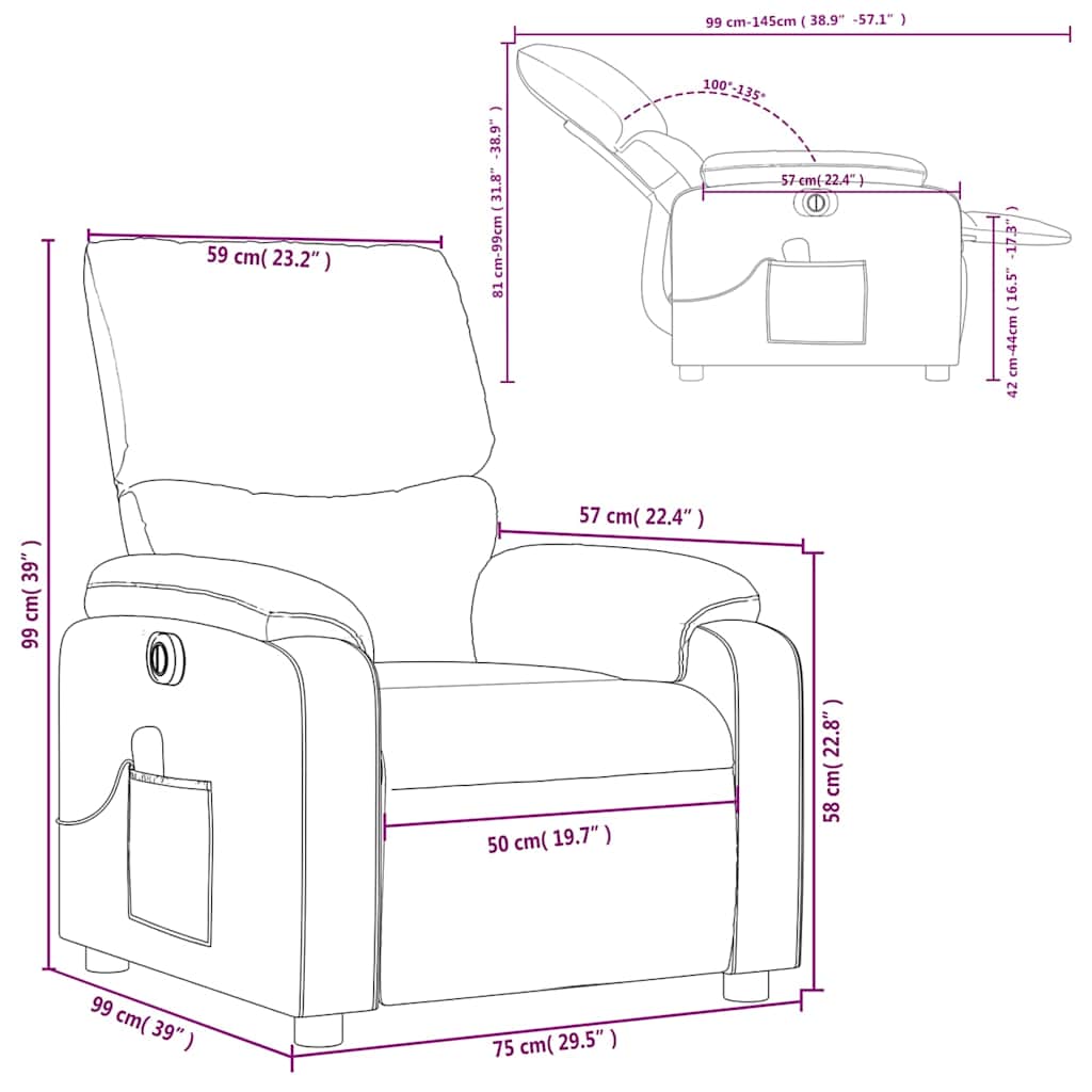 Sillón masaje reclinable eléctrico cuero sintético rojo tinto