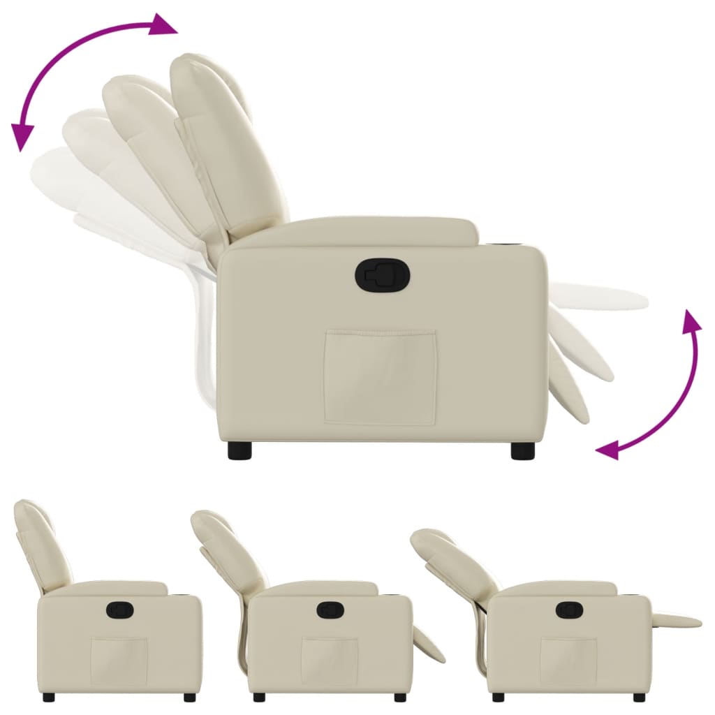 Sillón reclinable de piel sintética color crema