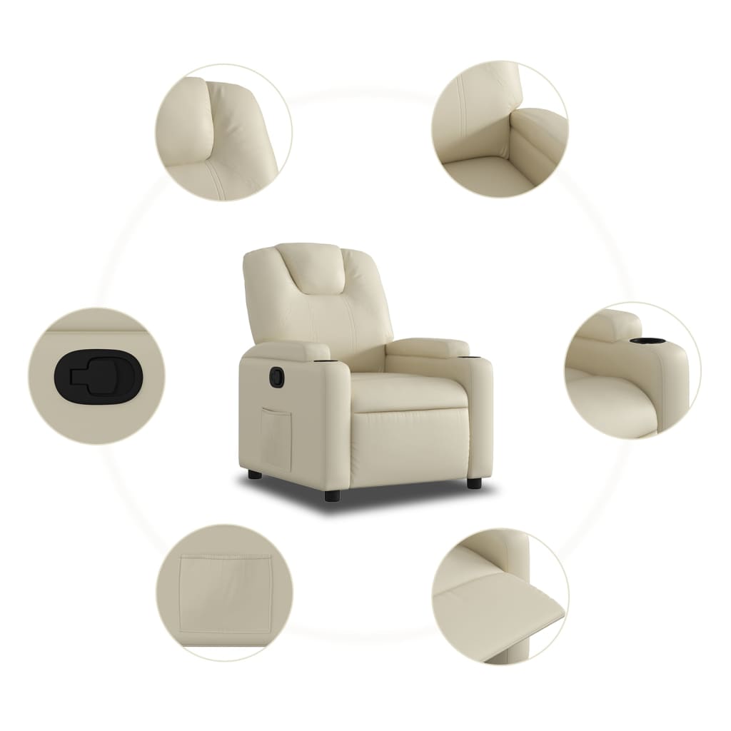 Sillón reclinable de piel sintética color crema