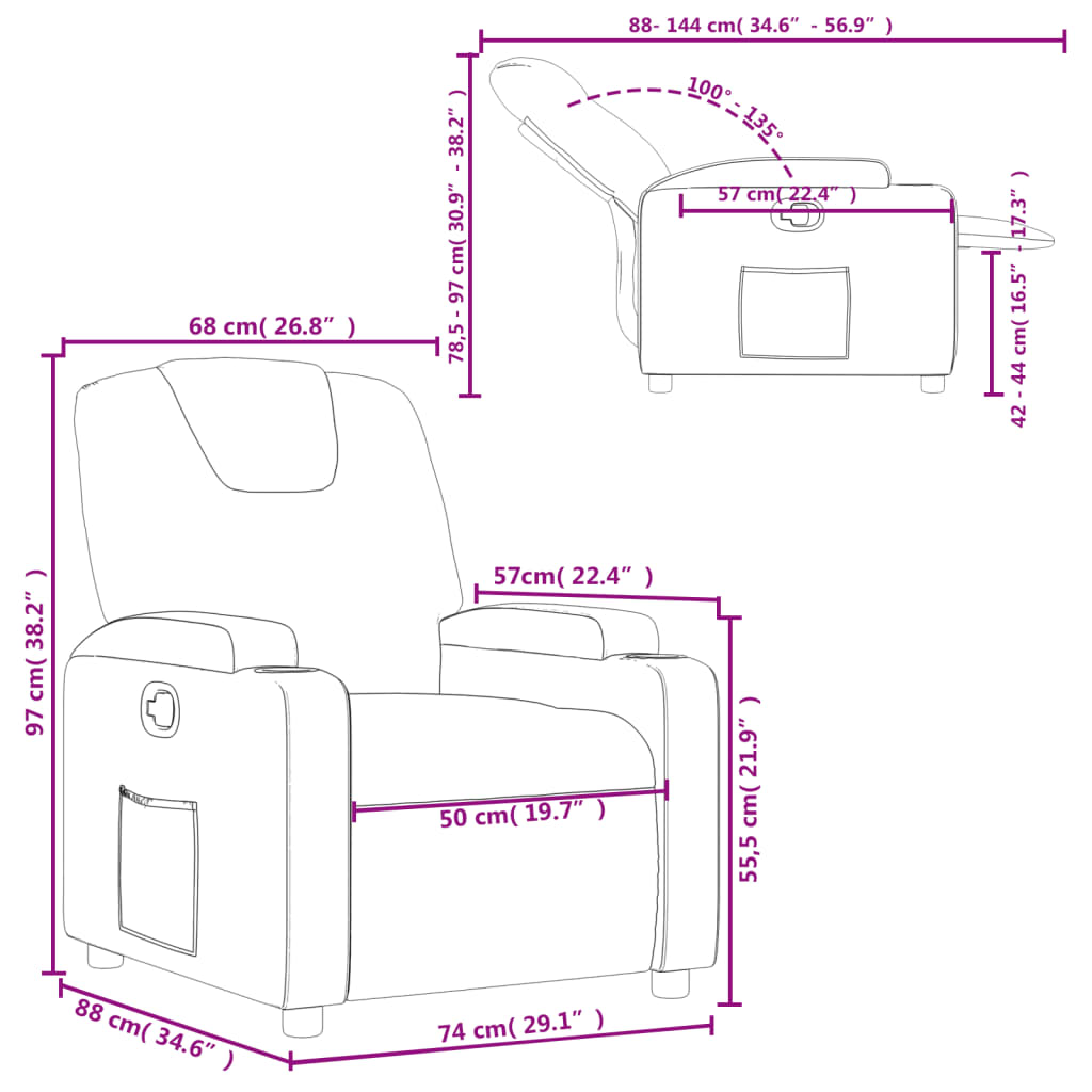 Sillón reclinable de piel sintética color crema