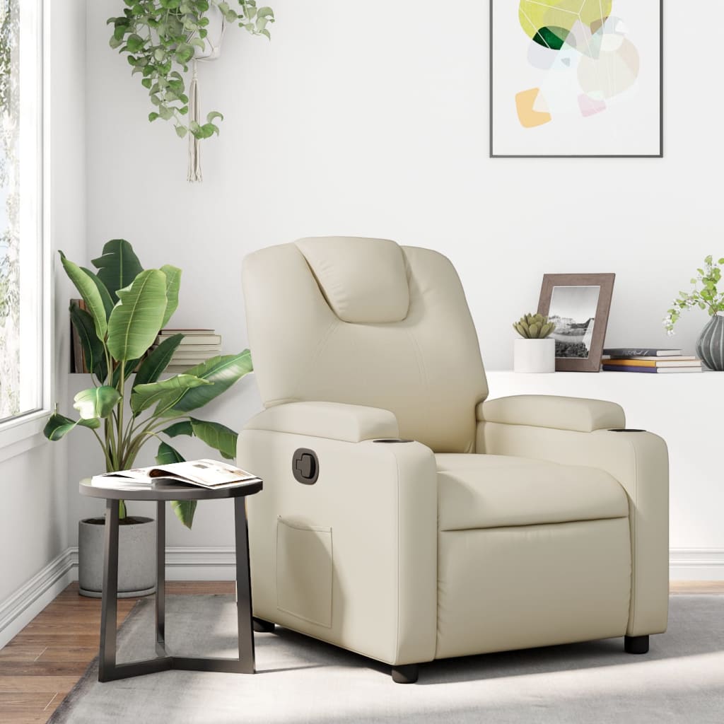 Sillón reclinable de piel sintética color crema