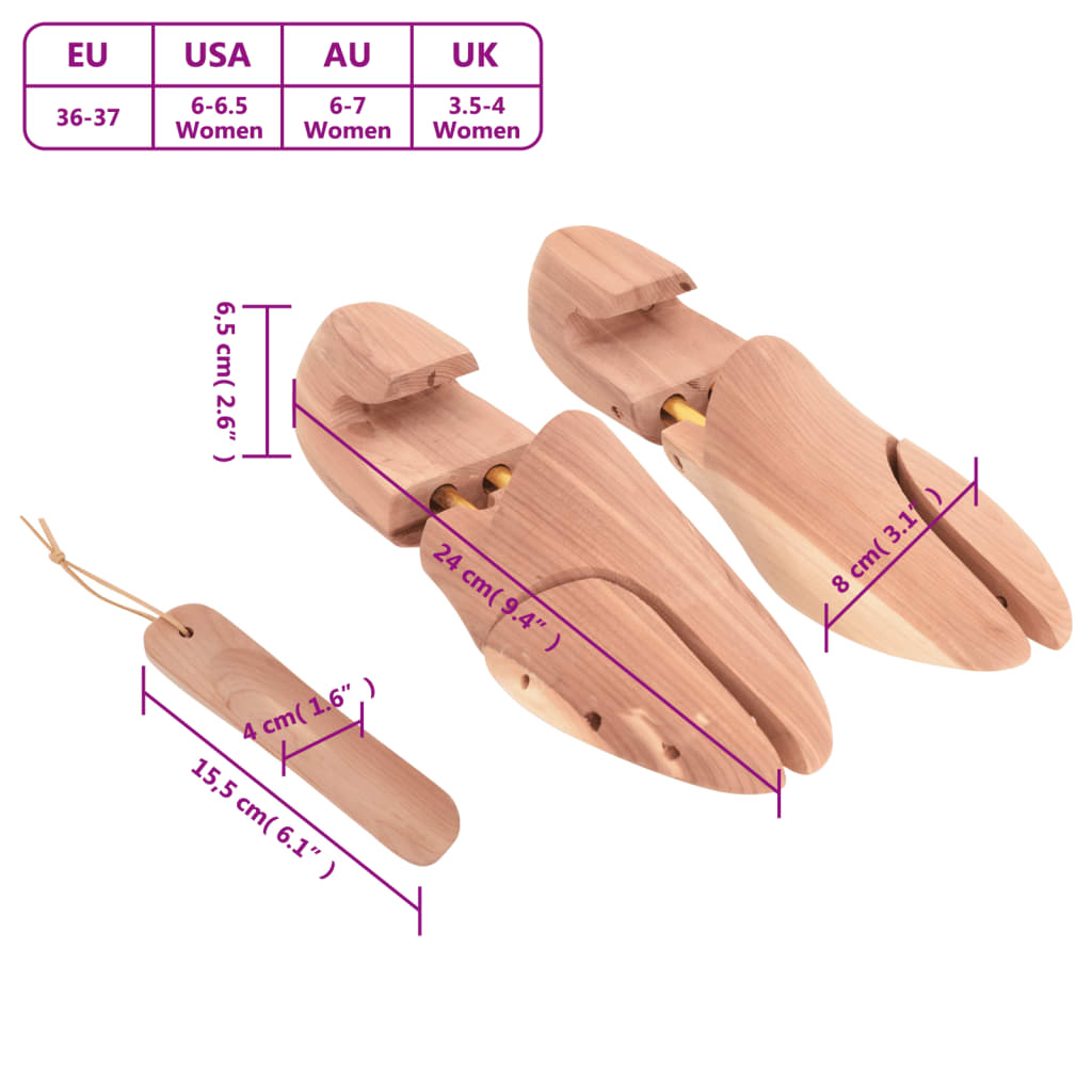 Estirador de zapatos con calzador EU 36-37 madera maciza cedro