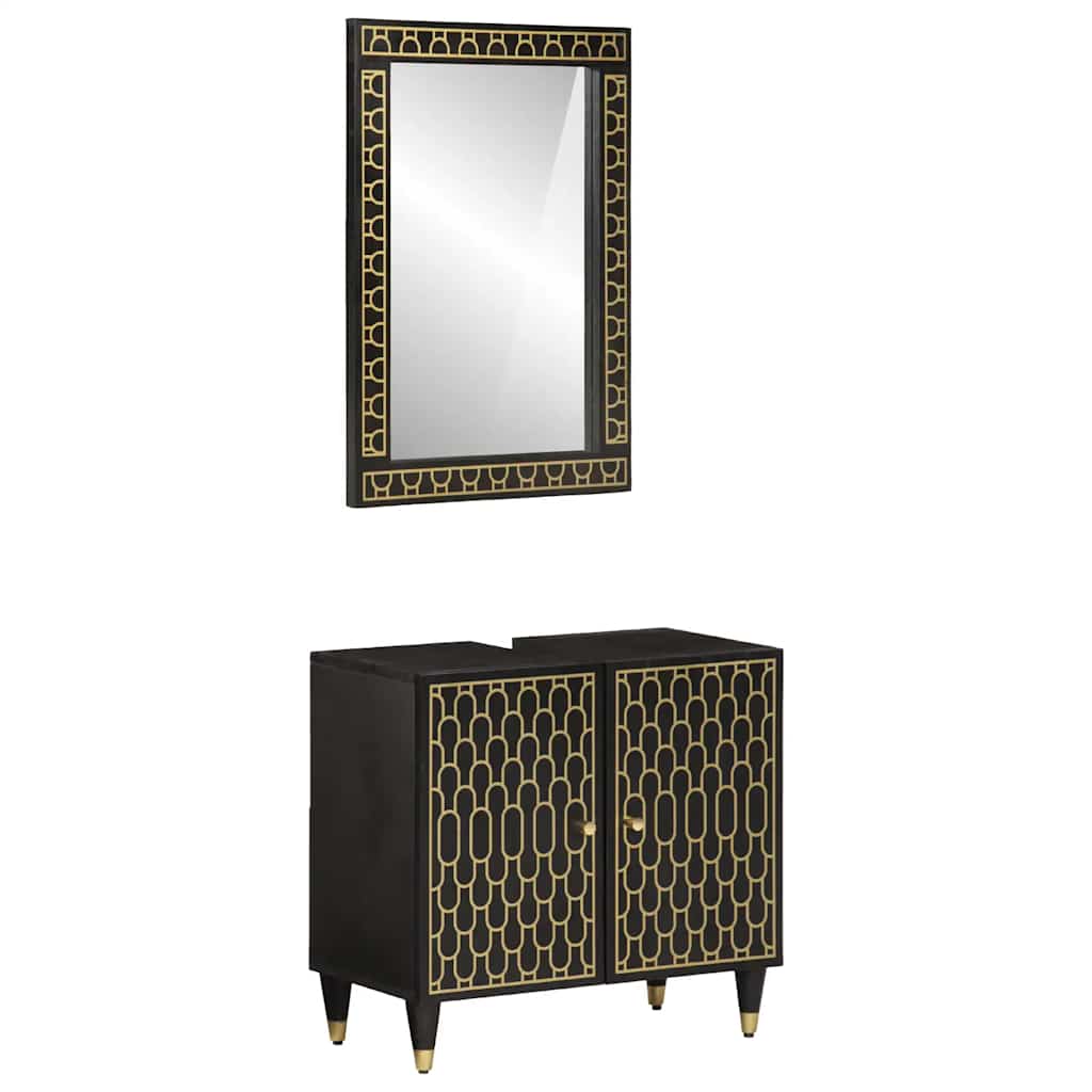 Conjunto de muebles de baño 2 piezas madera maciza de mango