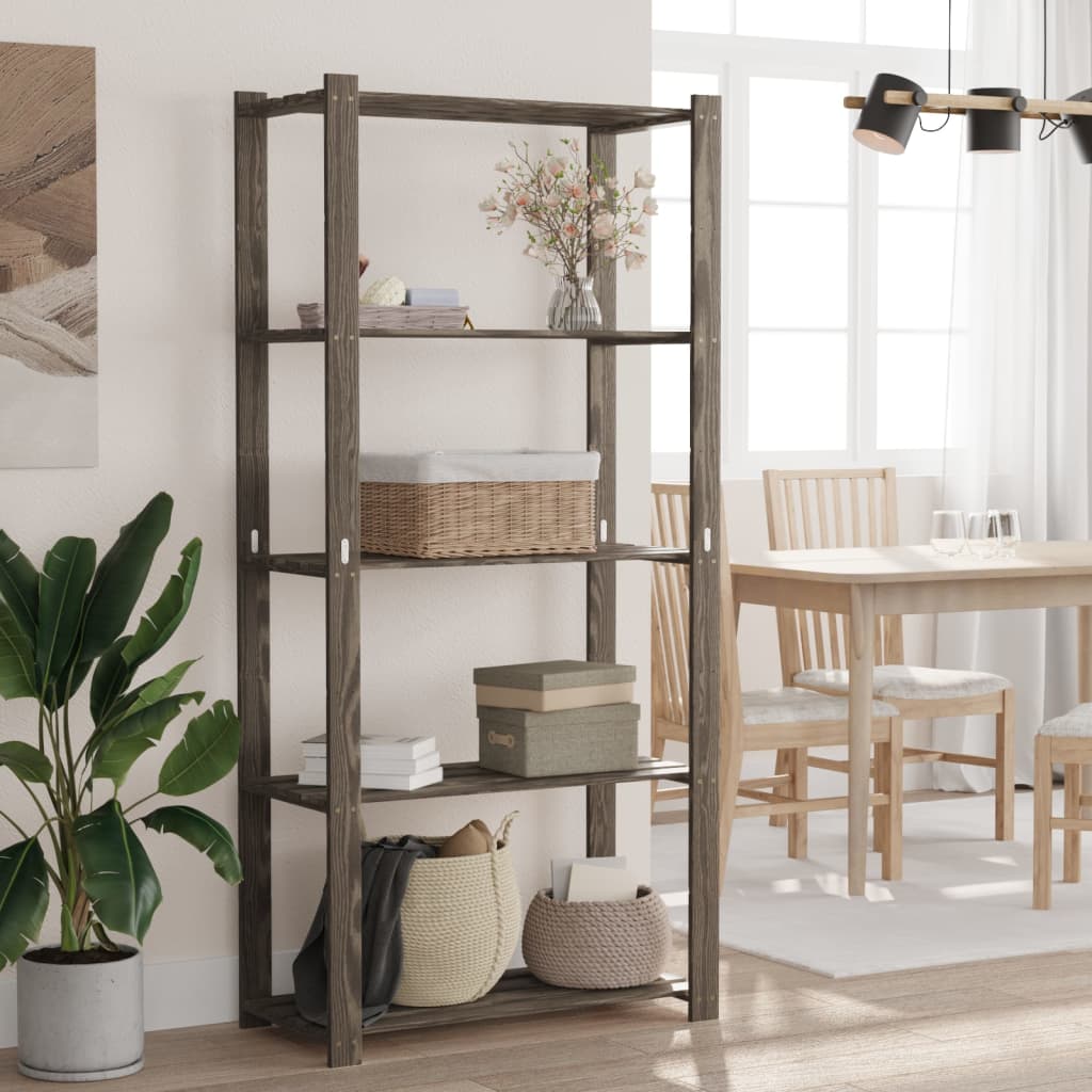 3-Tier Solid Black Pine Wood Shelf 60x38x90 cm