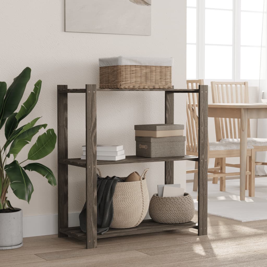 3-Tier Solid Black Pine Wood Shelf 60x38x90 cm