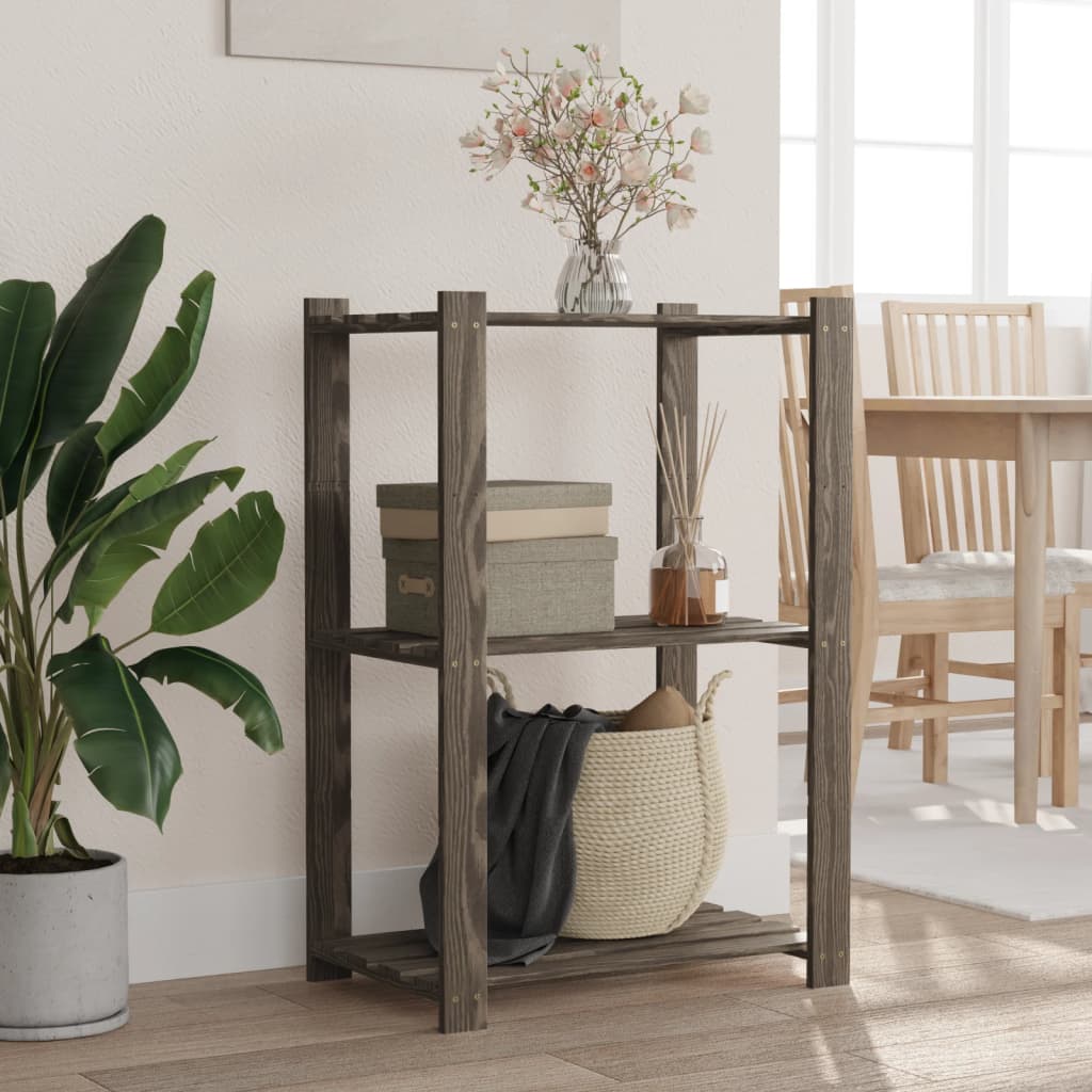 3-Tier Solid Black Pine Wood Shelf 60x38x90 cm