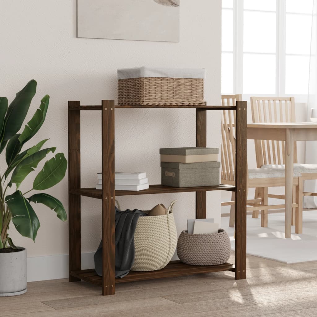 3-Tier Solid Black Pine Wood Shelf 60x38x90 cm