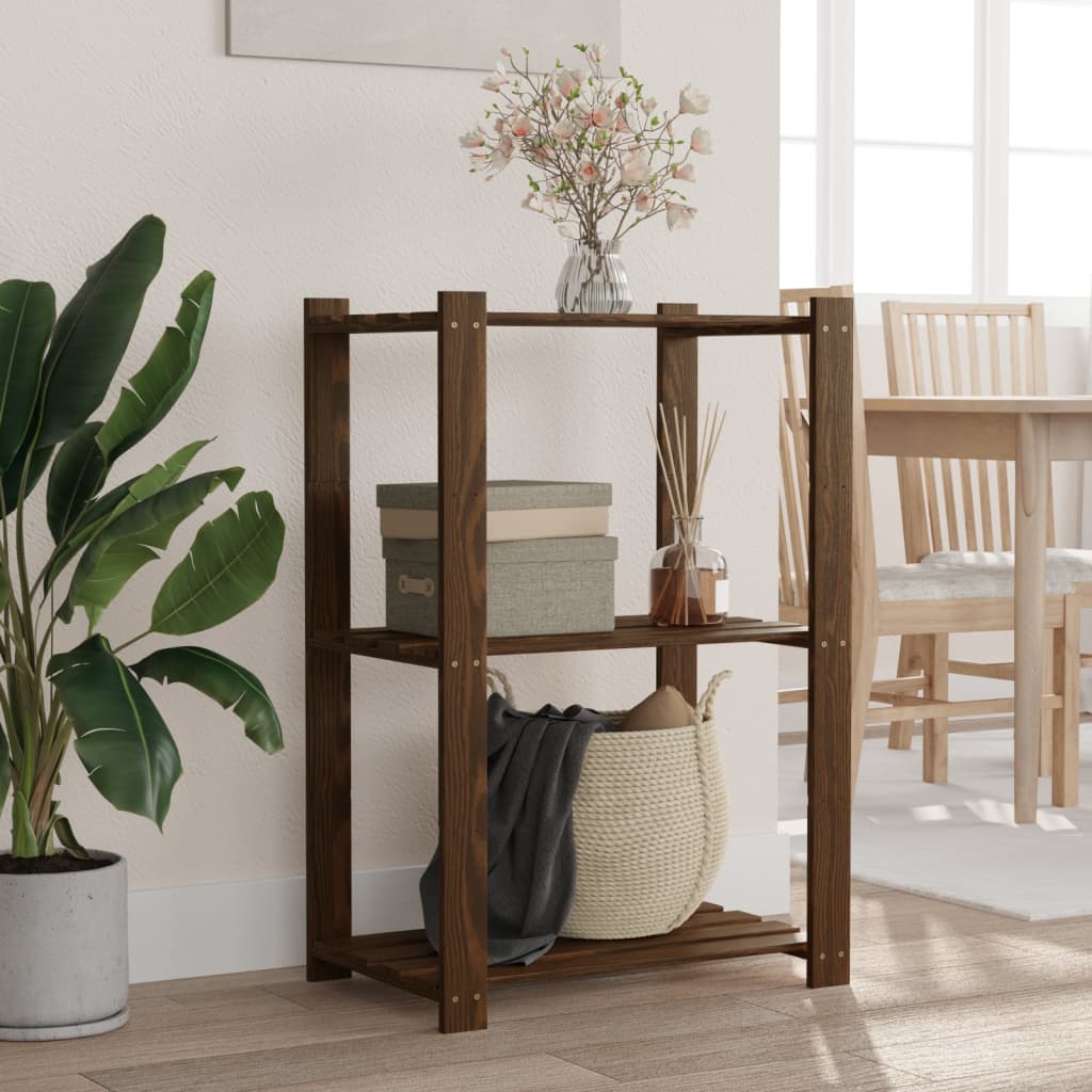 3-Tier Solid Black Pine Wood Shelf 60x38x90 cm