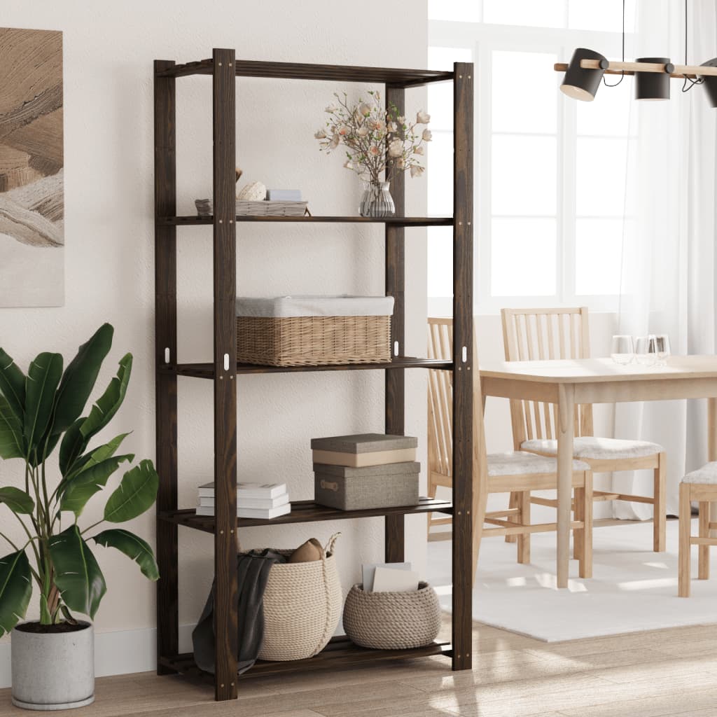 3-Tier Solid Black Pine Wood Shelf 60x38x90 cm