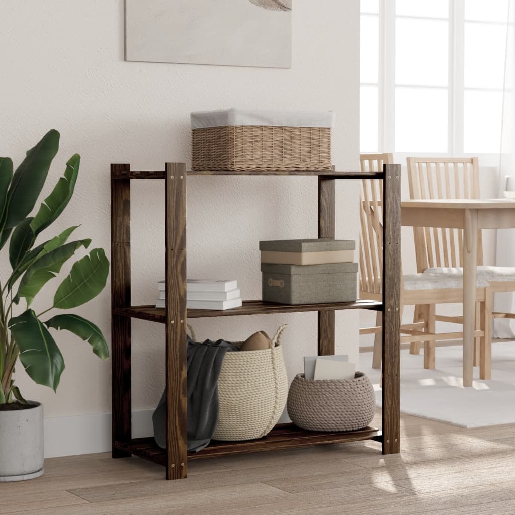 3-Tier Solid Black Pine Wood Shelf 60x38x90 cm