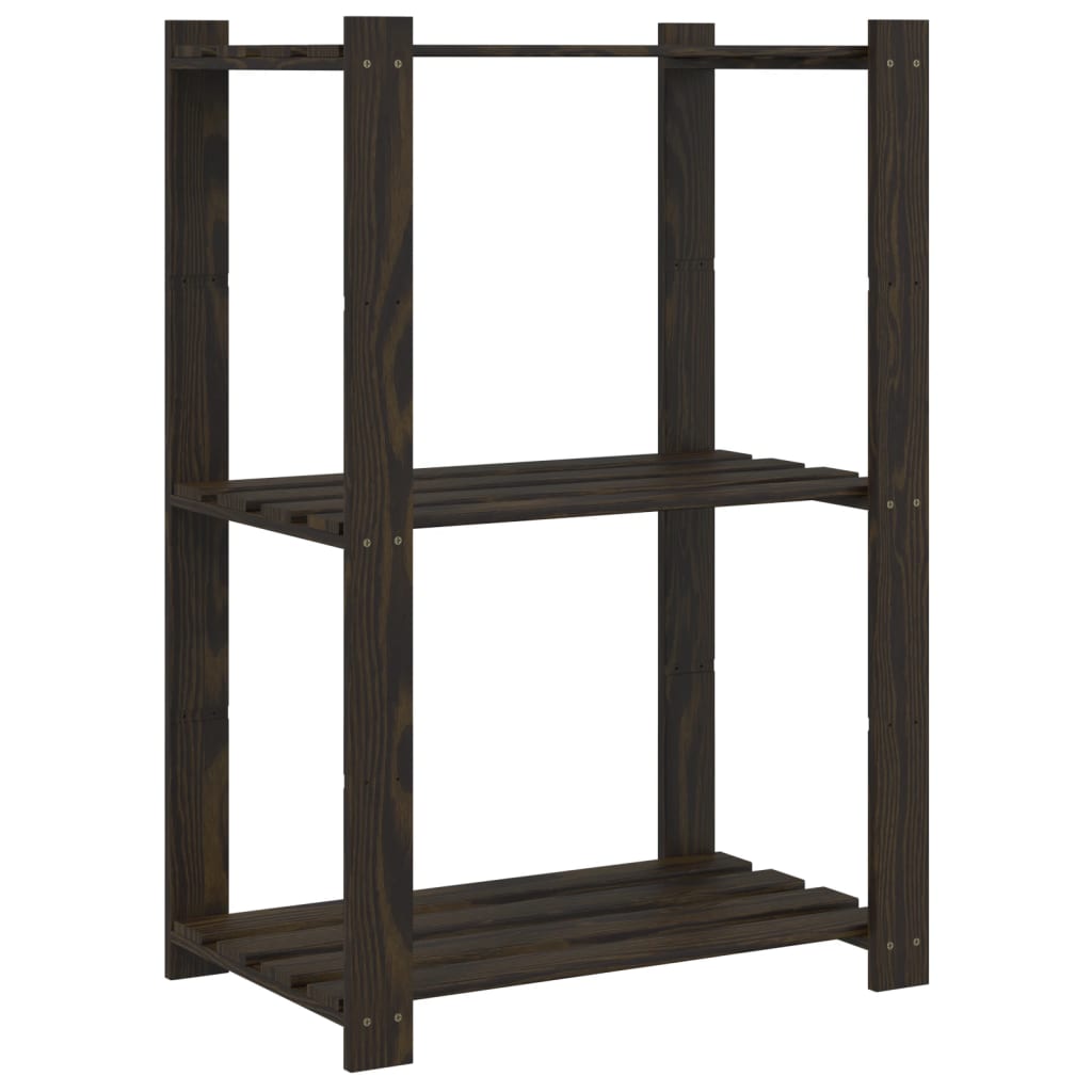 Estantería de 3 niveles madera maciza de pino negro 60x38x90 cm