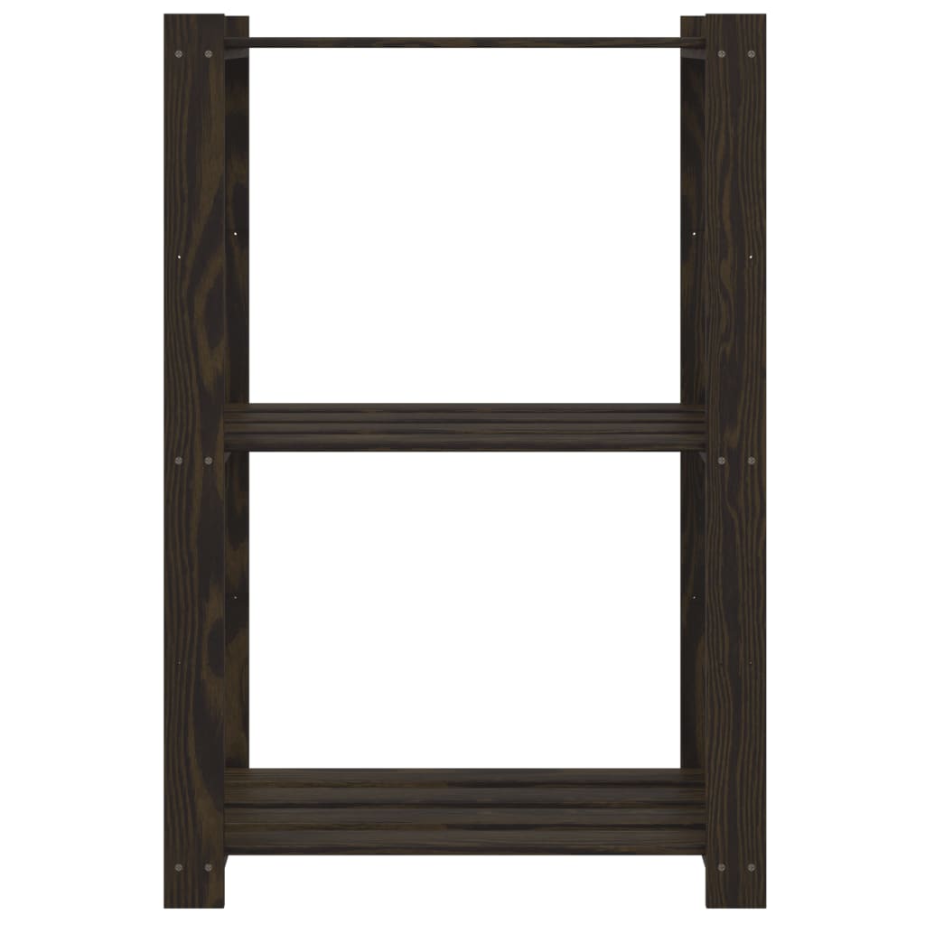 Estantería de 3 niveles madera maciza de pino negro 60x38x90 cm