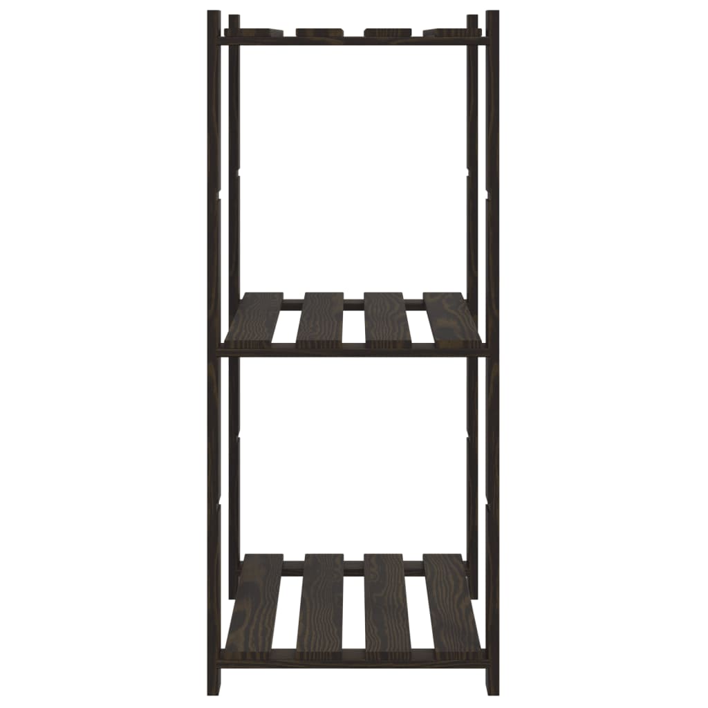 Estantería de 3 niveles madera maciza de pino negro 60x38x90 cm