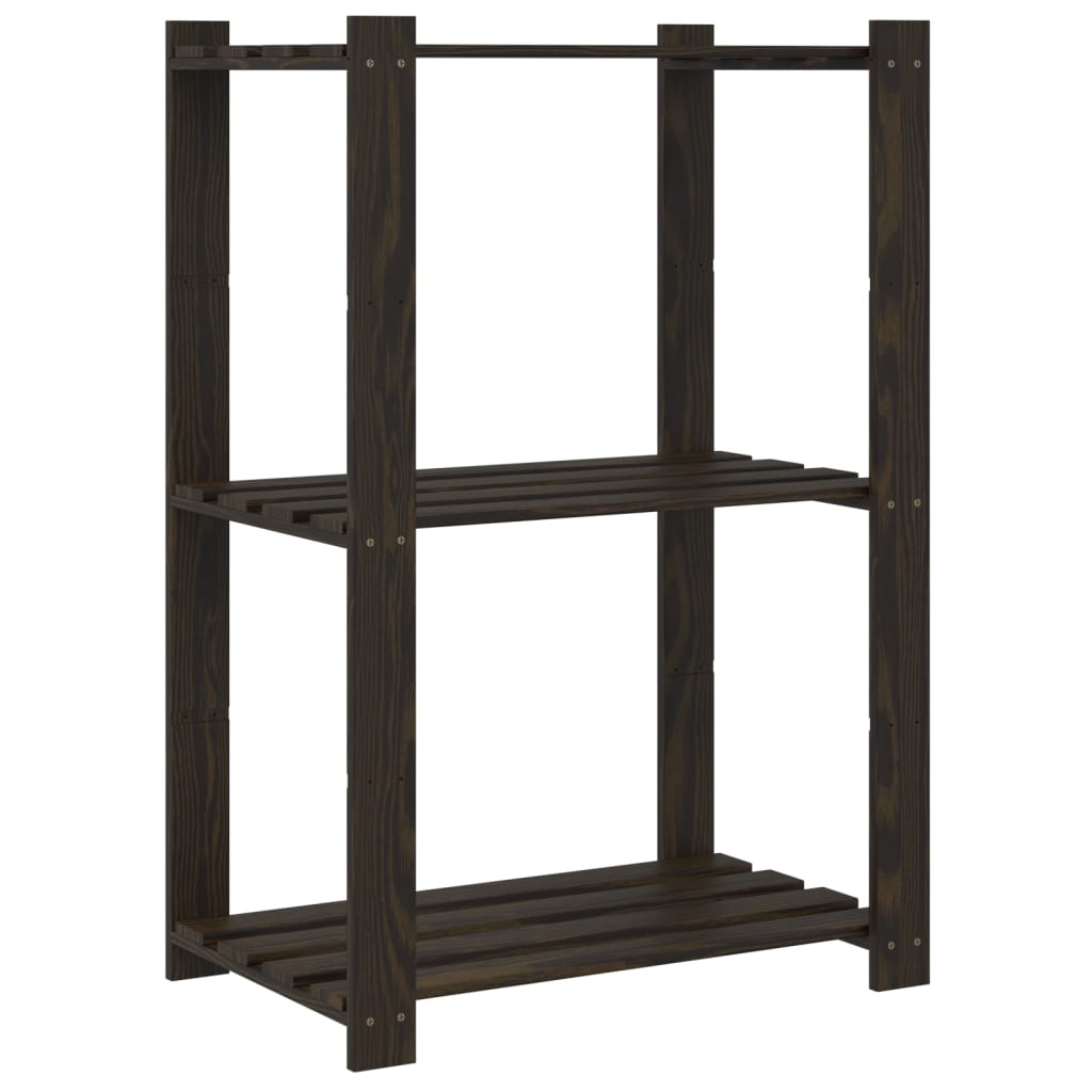 Estantería de 3 niveles madera maciza de pino negro 60x38x90 cm