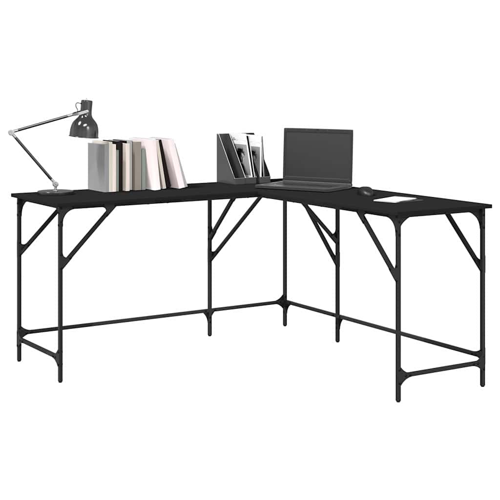 Escritorio de madera de ingeniería negro 149x149x75 cm