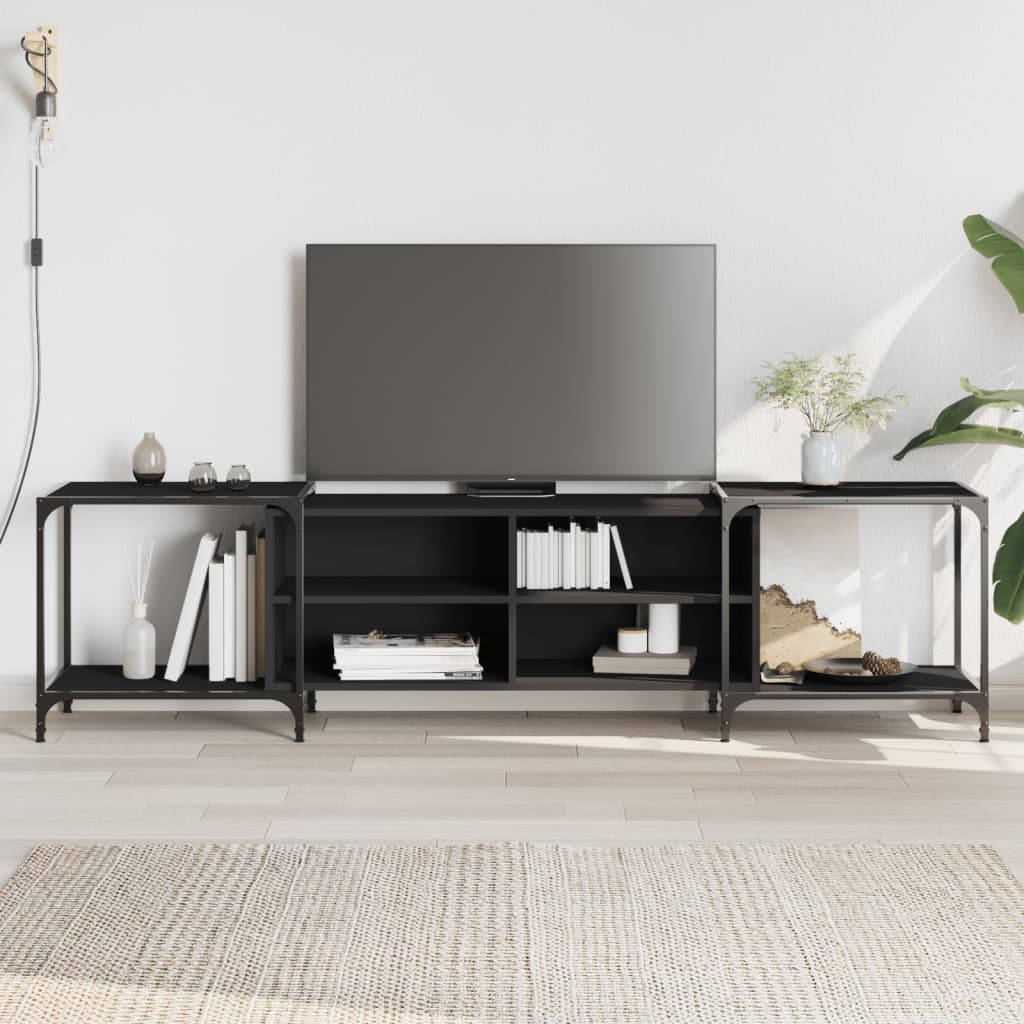 Mueble de TV de madera de ingeniería negro 153x37x50 cm