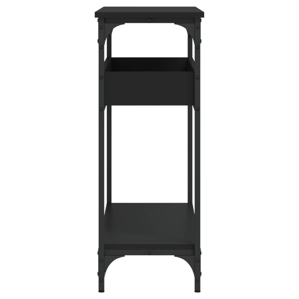 Mesa consola con estante madera ingeniería negra 100x29x75 cm
