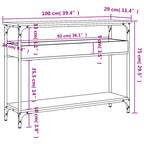 Mesa consola con estante madera ingeniería negra 100x29x75 cm