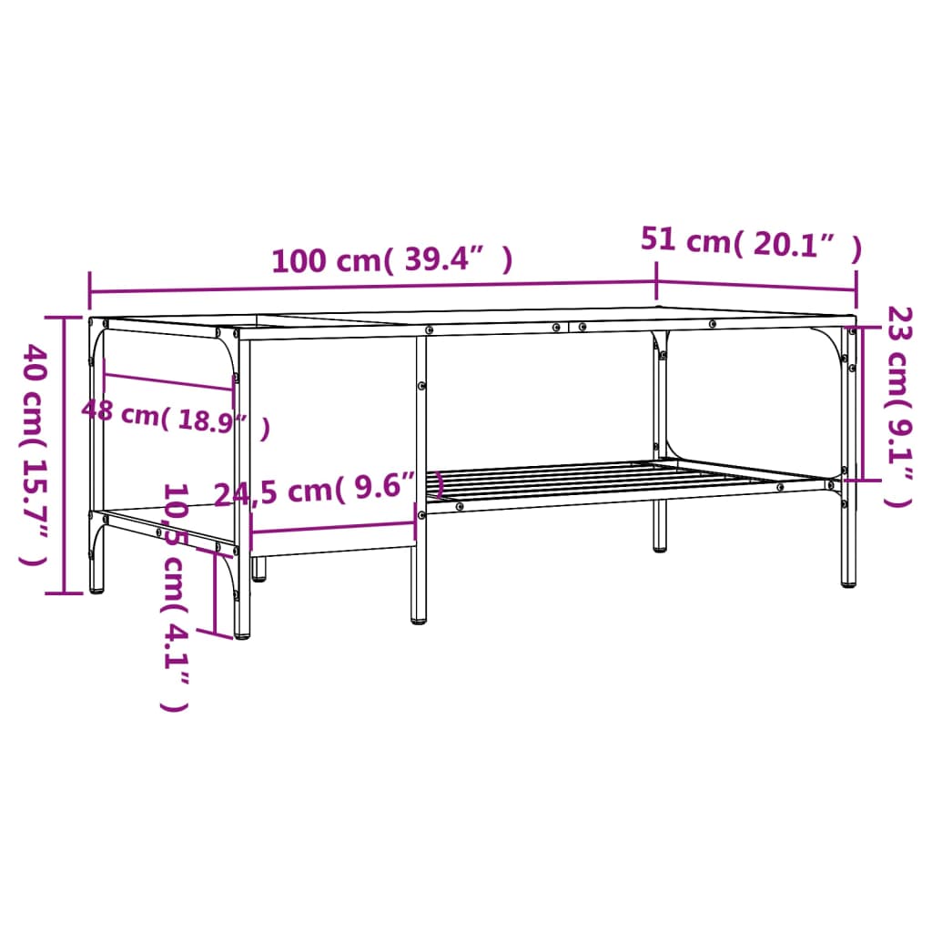 Mesa centro estante madera ingeniería roble ahumado 100x51x40cm