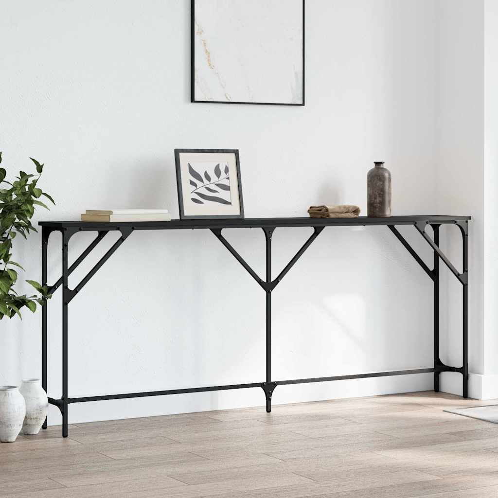 Mesa consola con estante madera ingeniería negra 100x29x75 cm